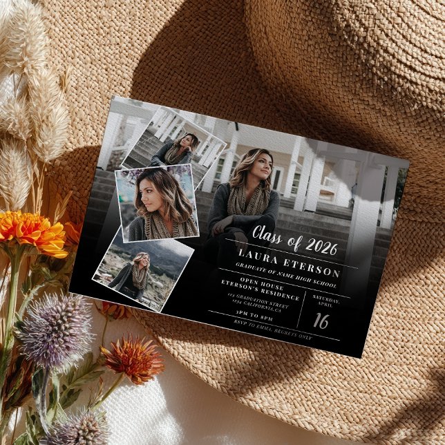 Modern black and white minimalist photo graduation invitation (Modern black and white minimalist photo graduation invitation)