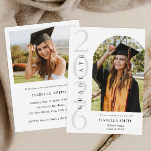 Modern Black and White Minimalist Photo Graduation Invitation