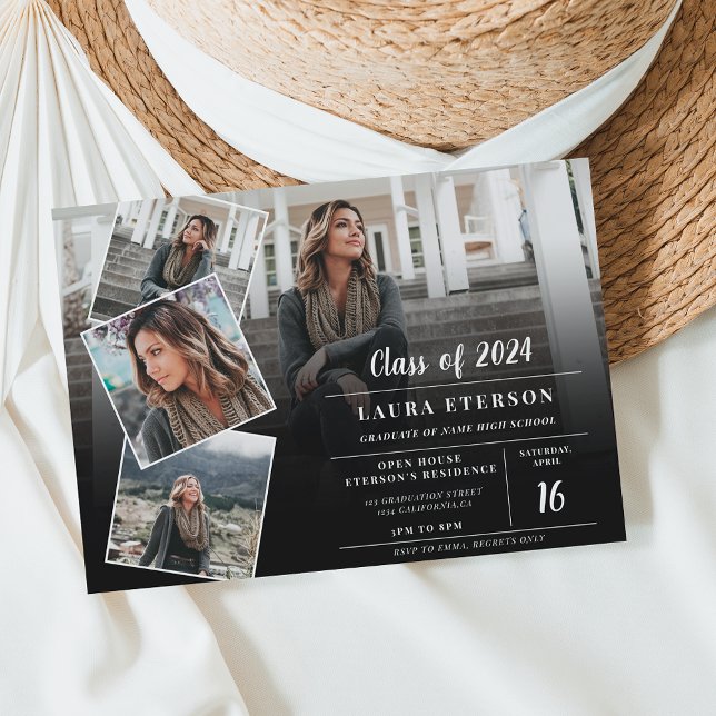 Modern black and white minimalist photo graduation invitation (Modern black and white minimalist photo graduation invitation)