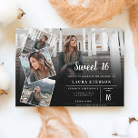 Modern black and white minimalist photo Sweet 16 Invitation<br><div class="desc">Modern black and white minimalist photo Sweet 16 birthday party invitation with trendy script calligraphy,  add 5 of your favourite photo in a grid collage style. Landscape layout</div>