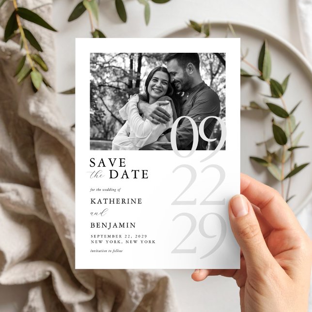 Modern Black and White Minimalist Photo Wedding Save The Date (Creator Uploaded)