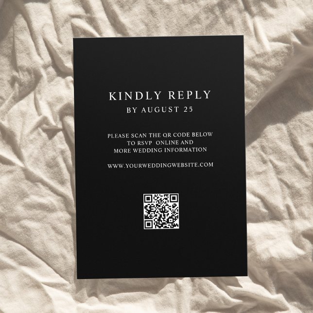 Modern Black and White Minimalist QR Code Wedding  RSVP Card (Creator Uploaded)