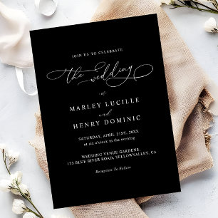Modern Black and White Minimalist Script Wedding Invitation