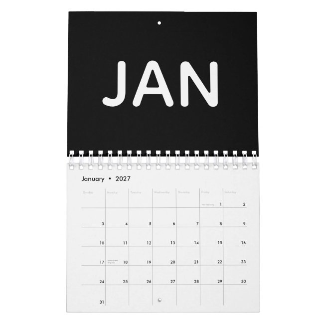 Modern Black and White Minimalist Typography Calendar (Jan 2027)