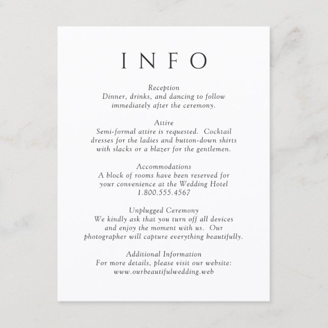 Modern Black and White Minimalist Wedding Enclosure Card (Front)