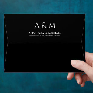Modern black and white minimalist wedding envelope