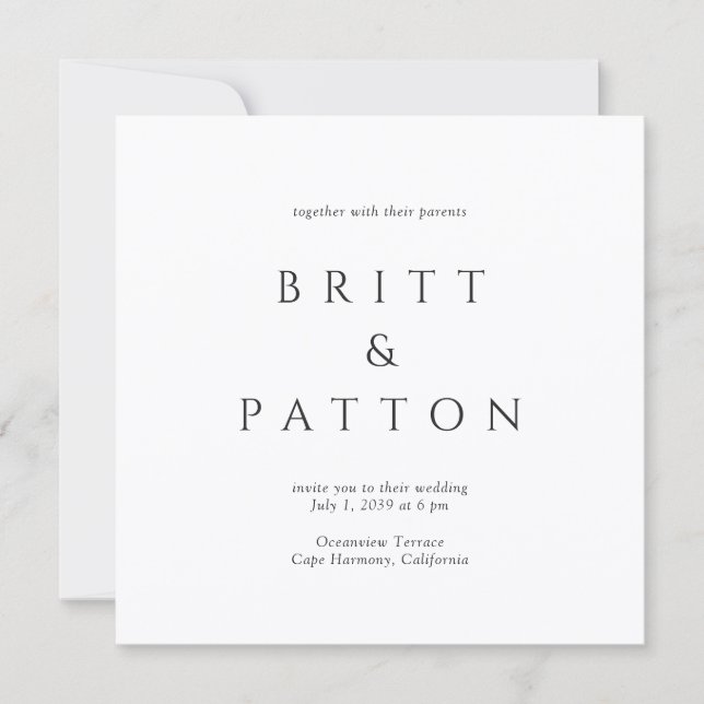 Modern Black and White Minimalist Wedding Invitation (Front)