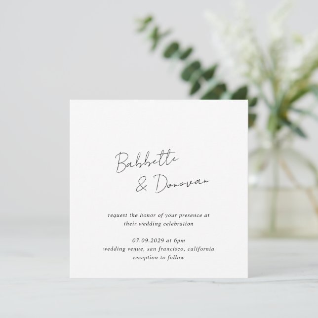 Modern Black and White Minimalist Wedding Invitation (Standing Front)