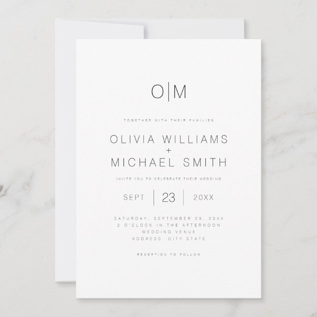 Modern Black and White Minimalist Wedding Invitation (Front)