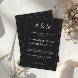 Modern black and white minimalist wedding invitation