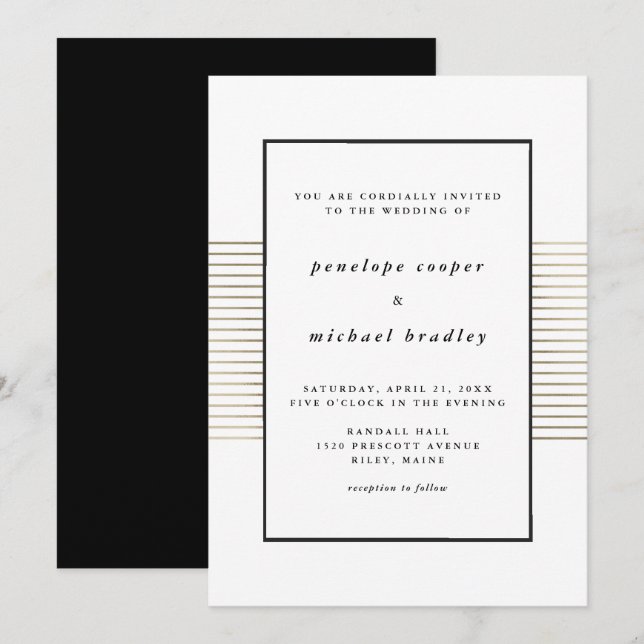 Modern Black and White Minimalist Wedding Invitation (Front/Back)