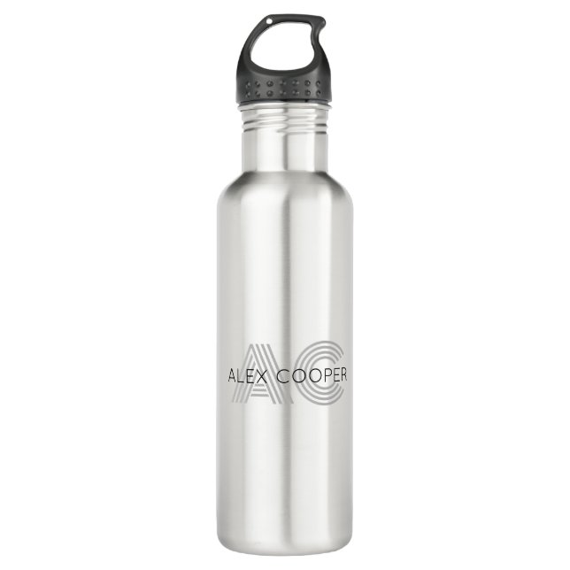 Modern Black and White Monogram 710 Ml Water Bottle (Front)