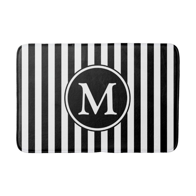 Modern Black And White Monogram Bath Mat (Front)