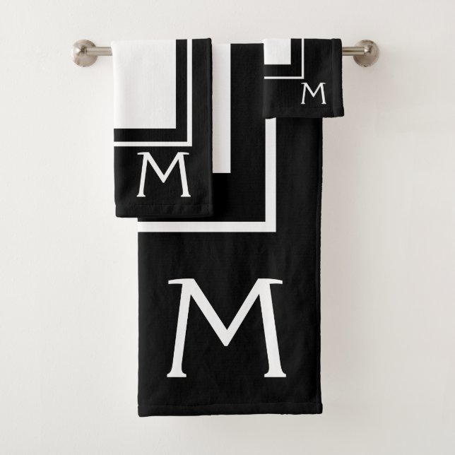 Modern Black and White Monogram Bath Towel Set (Insitu)