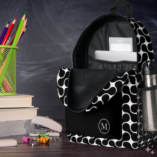 Modern Black and White Monogram Geometric Printed Backpack