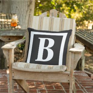 Modern Black And White Monogram Initial Large Cushion