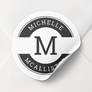 Modern Black and White Monogram Initial Sticker