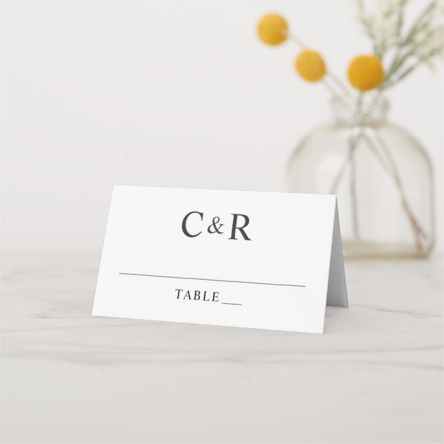 Modern Black and White Monogram Initial Wedding Place Card (Front)