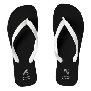 Modern Black And White Monogram  Jandals