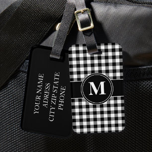 Modern Black And White Monogram Luggage Tag