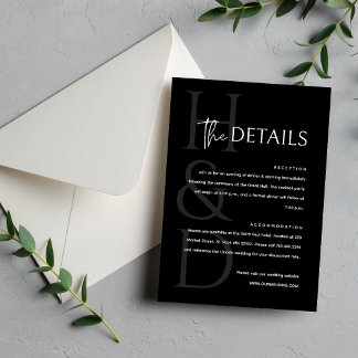 Modern Black and White Monogram Minimalist Wedding Enclosure Card