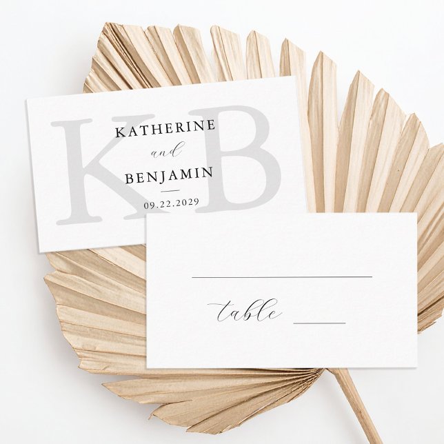 Modern Black and White Monogram Minimalist Wedding Place Card (Creator Uploaded)