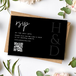 Modern Black and White Monogram Minimalist Wedding RSVP Card