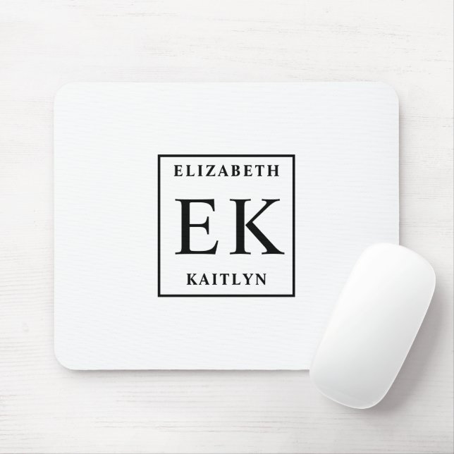 Modern Black and White Monogram Mouse Pad (With Mouse)