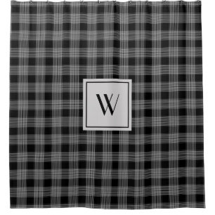 Modern Black And White Monogram Shower Curtain