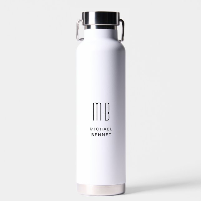 Modern Black And White Monogram Water Bottle (Front)