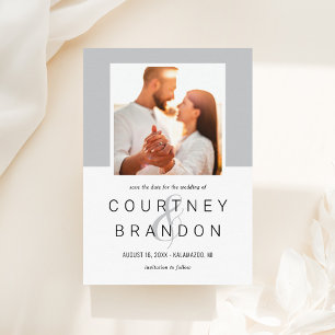 Modern Black and White Monogram Wedding Photo Save The Date