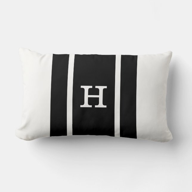 Modern Black and White Monogrammed Pillow (Front)