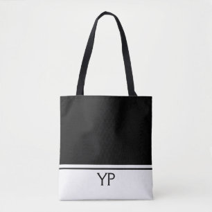 Modern Black and White Monogrammed Tote Bag