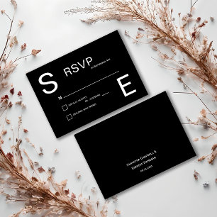 Modern Black and White Monogrammed Wedding RSVP Card