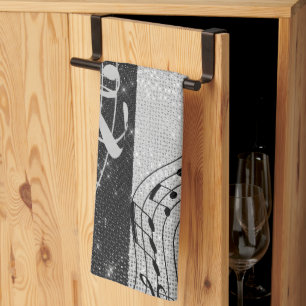 Modern Black and White Musical Notes Tea Towel