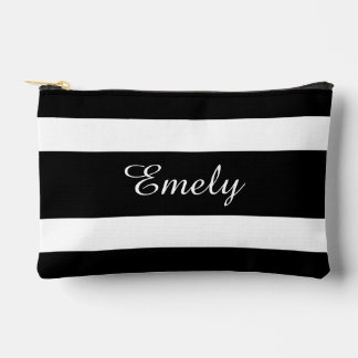 Modern Black And White Name Accessory Pouch