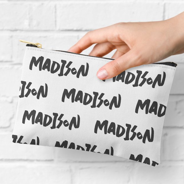 Modern Black and White Name Print Zipper Pouch (Creator Uploaded)