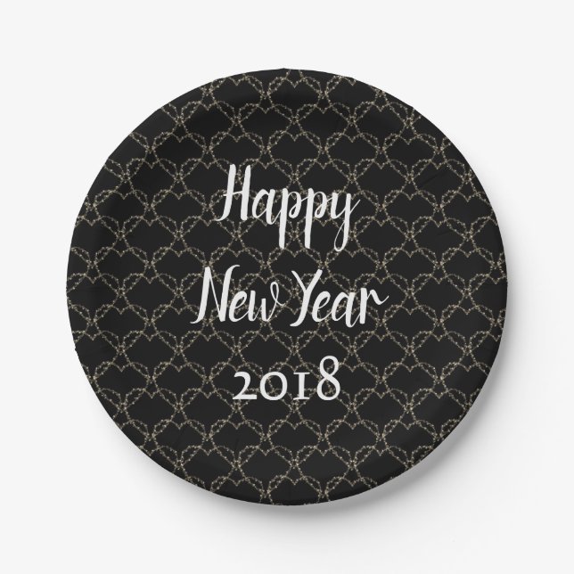 Modern Black and White New Year Paper Plate (Front)