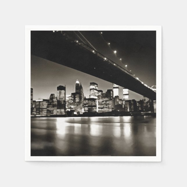 Modern Black and White New York at Night Napkin (Front)