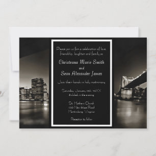 Modern Black and White New York at Night Wedding Invitation