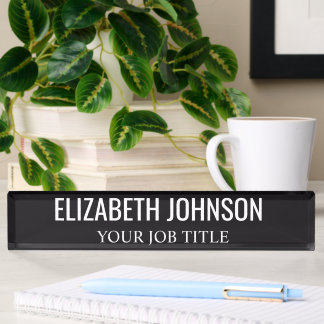 Modern Black and White Office Employee Desk Name Nameplate