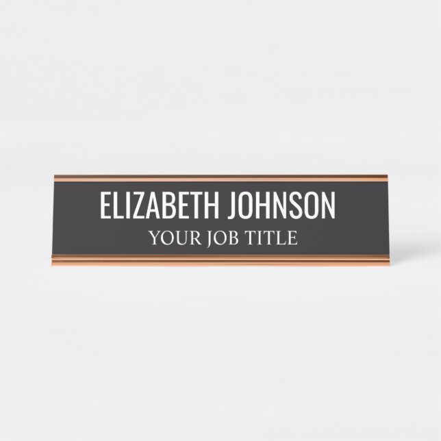 Modern Black and White Office Employee Desk Name  Plate (Front)