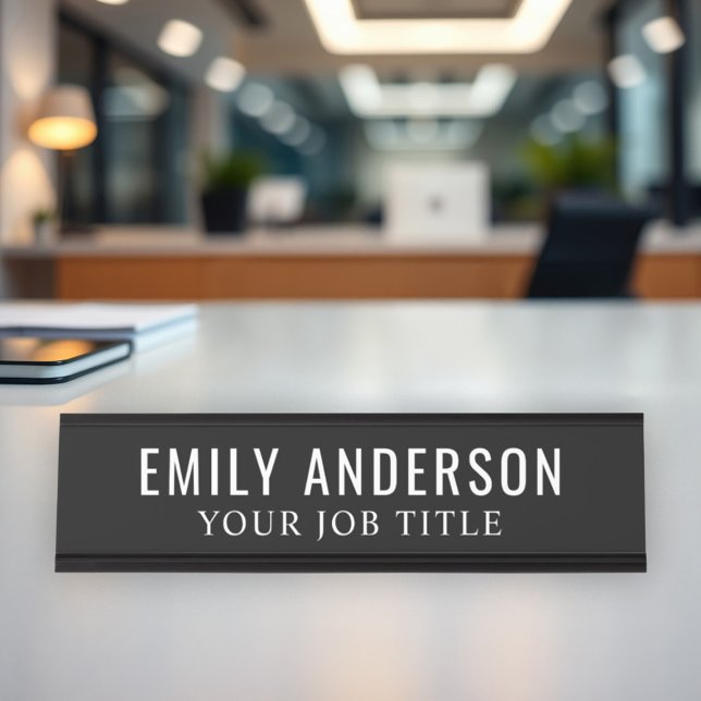 Modern Black and White Office Employee Desk Name Plate (Creator Uploaded)