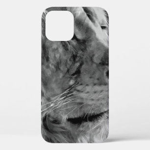 Modern black and white oil painting of king lion,  iPhone 12 case