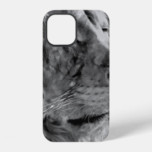 Modern black and white oil painting of king lion, iPhone 12 case