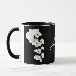 Modern Black and White Orchid Monogram Mug