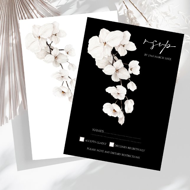 Modern Black and White Orchid Wedding RSVP (Modern Black and White Orchids Flowers Wedding RSVP Cards)