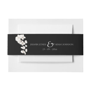 Modern Black and White Orchids Flowers Wedding Invitation Belly Band