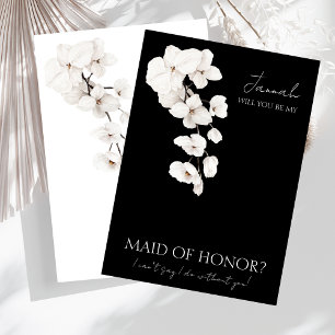 Modern Black and White Orchids Maid of Honour Invitation