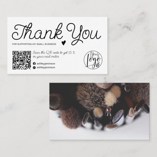 Modern black and white order thank you Qr code Business Card (Front/Back)